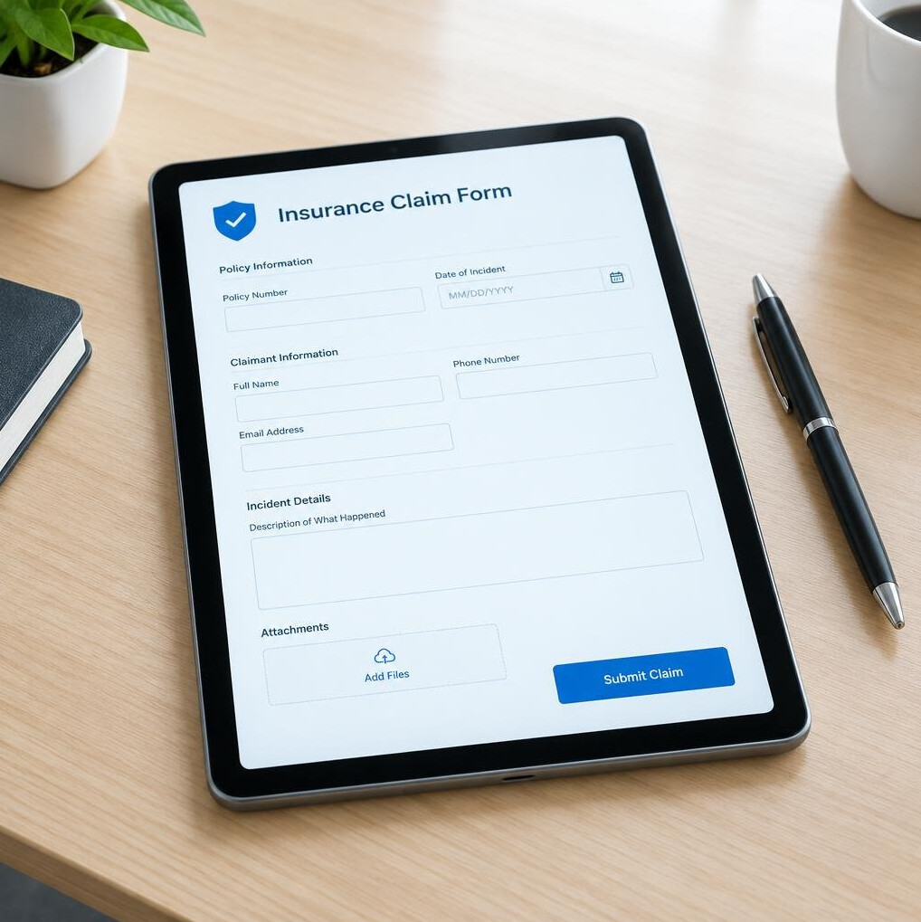 Tablet showing digital claim form being filled out